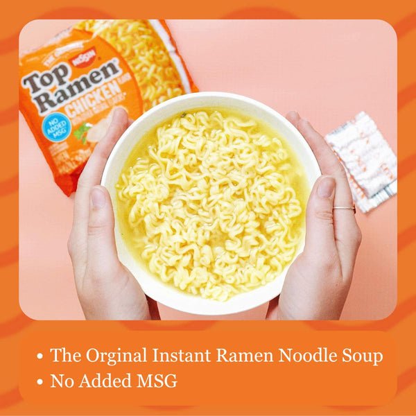 Nissin Top Ramen Chicken Noodle Soup, 3 Ounce, 24 Packets, No Added MSG
