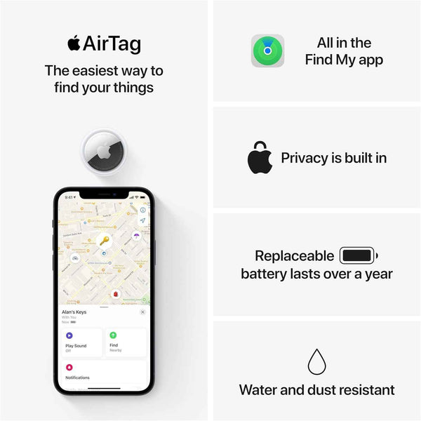 Apple AirTag (1st Generation) 4 Pack Keep Track of and find Your Keys, Wallet, Luggage, Backpack, and More. Simple one-tap Set up with iPhone or iPad, Bluetooth