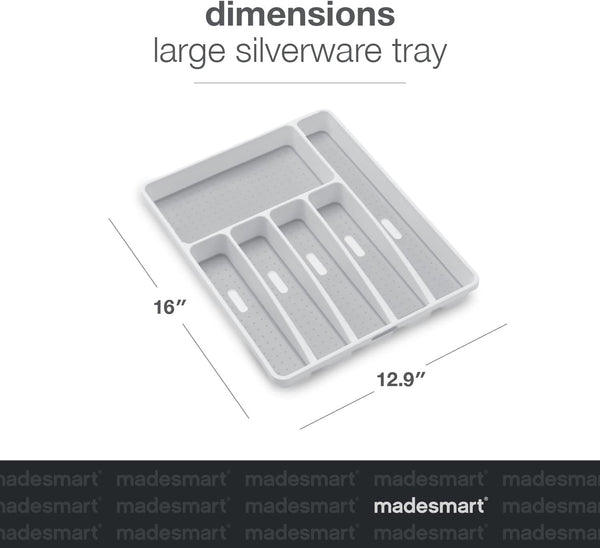 madesmart Classic Large Silverware Tray - White - 6-Compartments Kitchen Organizer