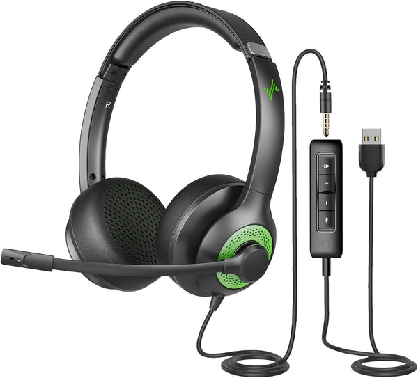 usb headset with noise cancelling microphone for pc laptop headphones black