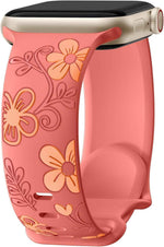 Witzon Floral Band Compatible with Apple Watch Bands For Women 40mm 41mm 38mm 42mm 44mm 45mm 46mm 49mm, Engraved Cute Flower Silicone Dressy Strap for iWatch Series 11 10 9 8 7 6 5 4 3 2 SE Ultra
