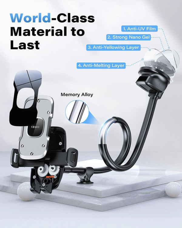 Solid Car Truck Phone Mount Holder with 14-Inch Gooseneck Long Arm, Windshield Window Mobile Holders w/Industrial-Strength Suction Cup, Anti-Shake Stabilizer Compatible All Cell Phones iPhone