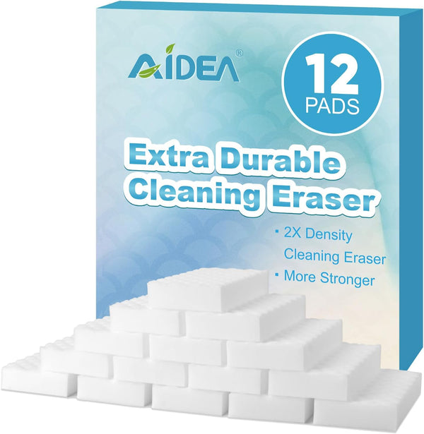 AIDEA Magic Sponges Cleaning Eraser, 2X Density Stronger Sponge for Household, Powerful Scrubber Foam Pads, Multi-Surface Cleaning Supplies for Kitchen, Furniture, Bathroom, Sink, Wall, 48 Pads