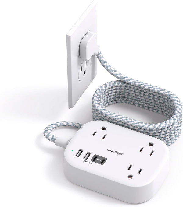 Cruise Essentials 2026,One Beat Travel Power Strip with USB C,Flat Plug Extension Cord with 3 Outlets 4 USB Ports(2 USB C),6 ft Desk Wall Outlet Extender,Non Surge Protector for Cruise,Dorm Room,ETL