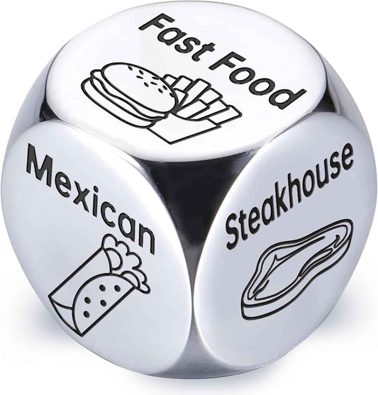 Valentines Day Gifts for Him Her: Steel Food Decision Dice Funny Gifts for Men Women Couple Girlfriend Boyfriend Husband Wife Anniversary Birthday Wedding Fathers Day Christmas Stocking Stuffers