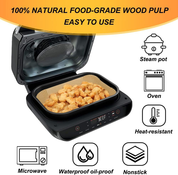 BYKITCHEN Air Fryer Liners for Ninja FG551/DG551/IG651 Foodi Smart XL Indoor Grill, Set of 100, Rectangle Air Fryer Parchment Paper Liners, Ninja Foodi XL Grill Accessories