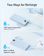 VRURC Portable Charger for iPhone, Built in Cables & Lanyard Power Bank 10000mAh, Compact USB C Charging Bank 5 Outputs for Multi Devices,Travel Essential for Hiking Camping Business Cruise Ship-Blue