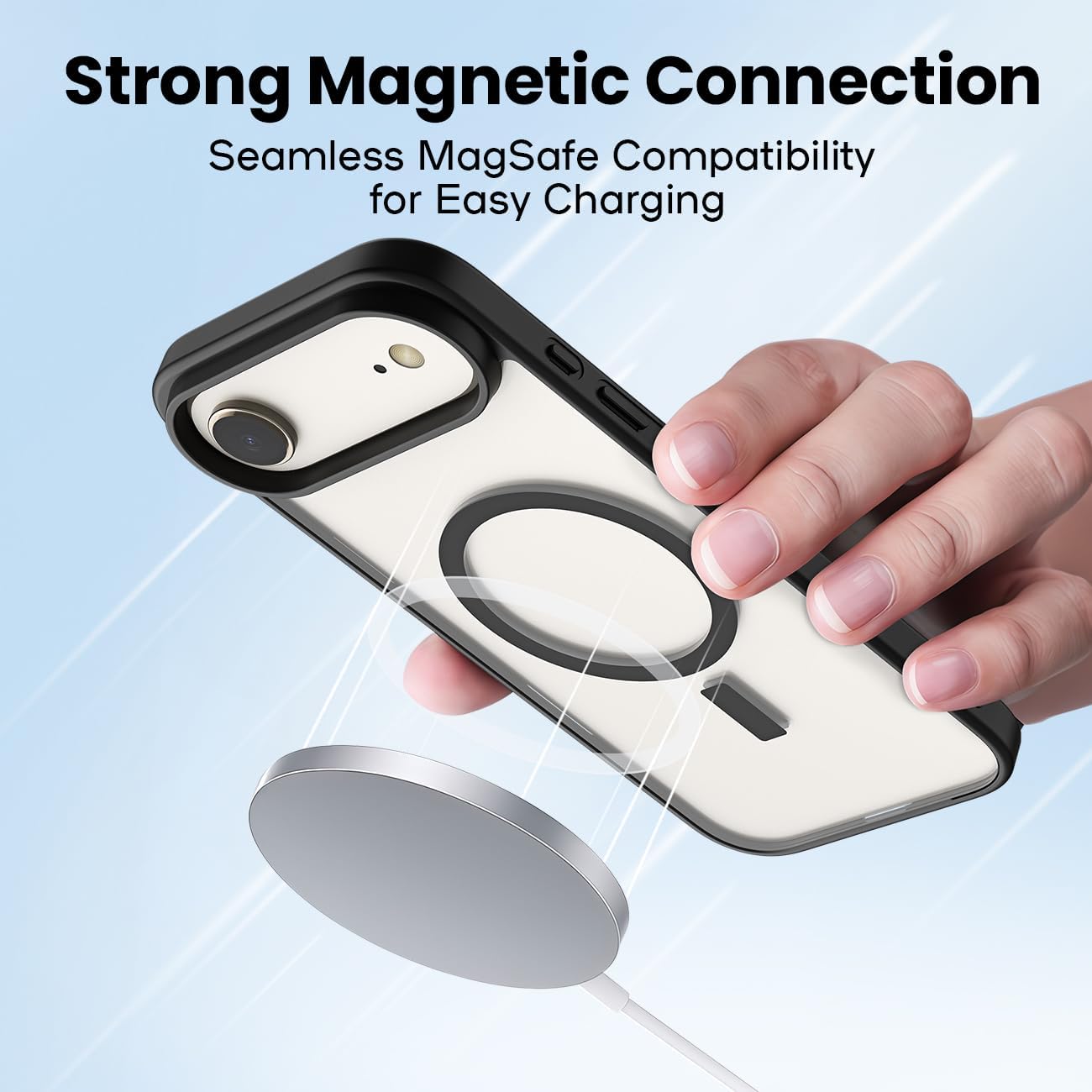 Compatible with Magnetic Matte Clear Case for 17 Air–Tough Drop-Resistant Design, Anti-Yellow, Shockproof, Slim Transparent Cover (Black-17A)