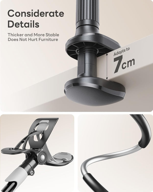 SAIJI Gooseneck Bed Phone Holder, Flexible Long Arm Phone Mount for Desk, Clip Bracket Clamp Stand, iPhone Stand, Mobile Cell Phone Stand Document Camera Nintendo Switch (Black)