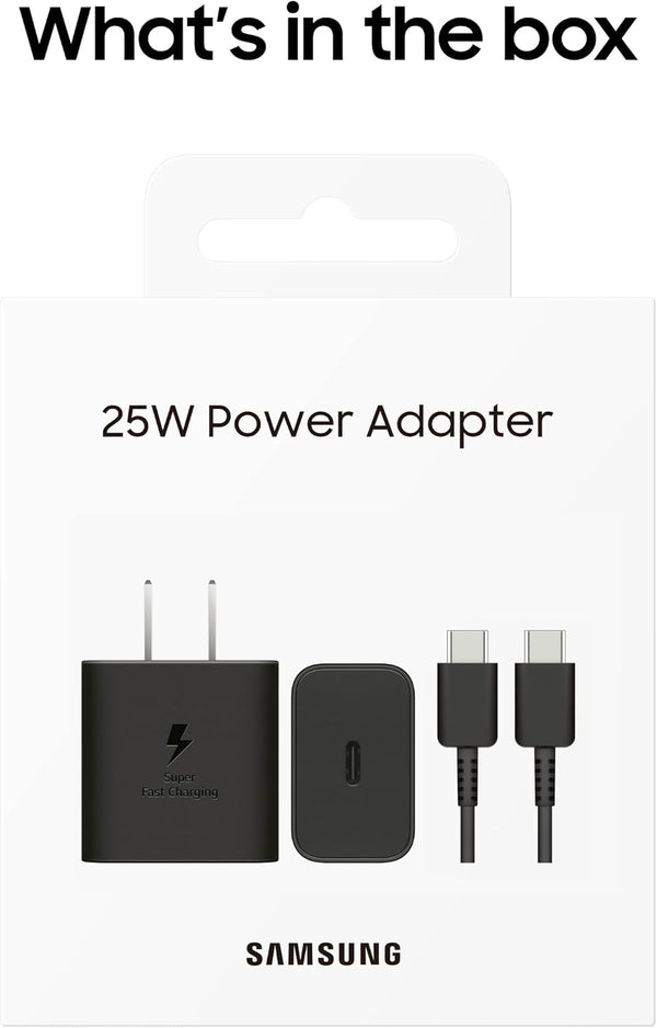 Samsung 25W Wall Charger Power Adapter with Cable, Super Fast Charging, Compact Design, Energy Efficient, Compatible with Galaxy and USB Type C Devices, Black