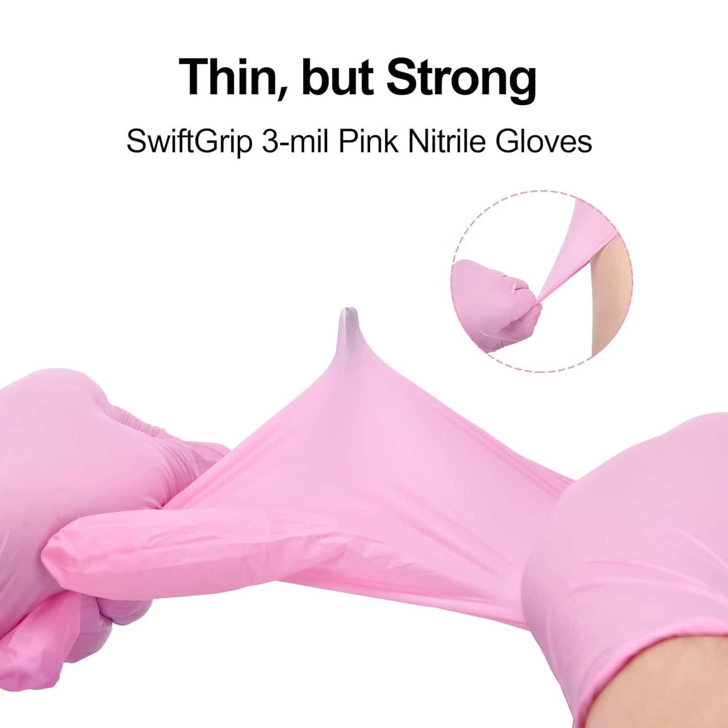 Pink Nitrile Gloves, 3-mil, Industrial Gloves Disposable Latex Free, for Cleaning & Esthetician, Rubber Powder-Free, 100-ct Box (Medium)