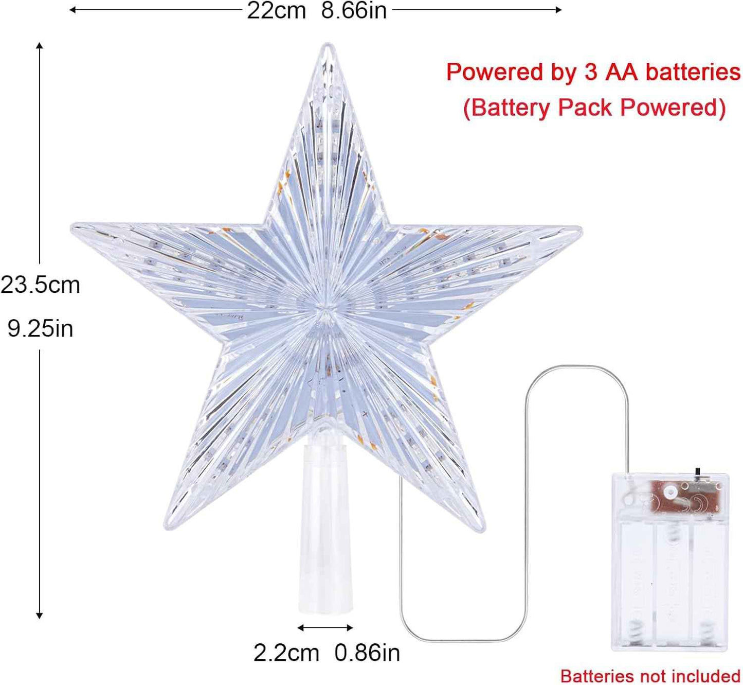 Christmas Tree Topper Star Warm White Light Christmas Tree Decor for Christmas Holiday Home Fit for General Size Xmas Tree, 8.7 Inch