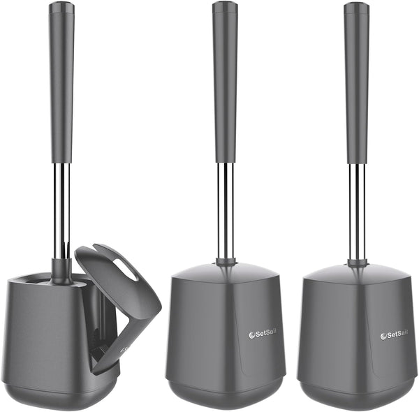 Setsail toilet brush and holder set, self-closing lid, long handle, easy cleaning, bathroom cleaning essentials