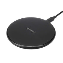 Amazon Basics Wireless Charger, 15W Qi Certified Wireless Charging Pad with USB Cable, Compatible with iPhone 15/14/13/12/11/X, Samsung & LG, Case Compatible, Black