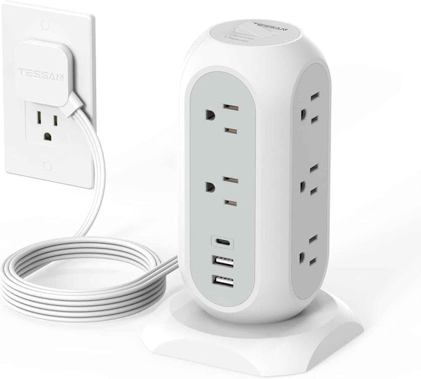 tessan 11 outlet power strip with 3 usb 1 usb c 1625w surge protector 6 feet extension cord