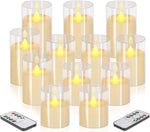 Flameless Candles 4" 5" 6" Set of 3 Acrylic Glass Pillars 3" Diameter Battery Operated Flickering Candles Include 10-Key Remote with Timer Function 400+ Hours (Gray, Warm Light 3 Pack)