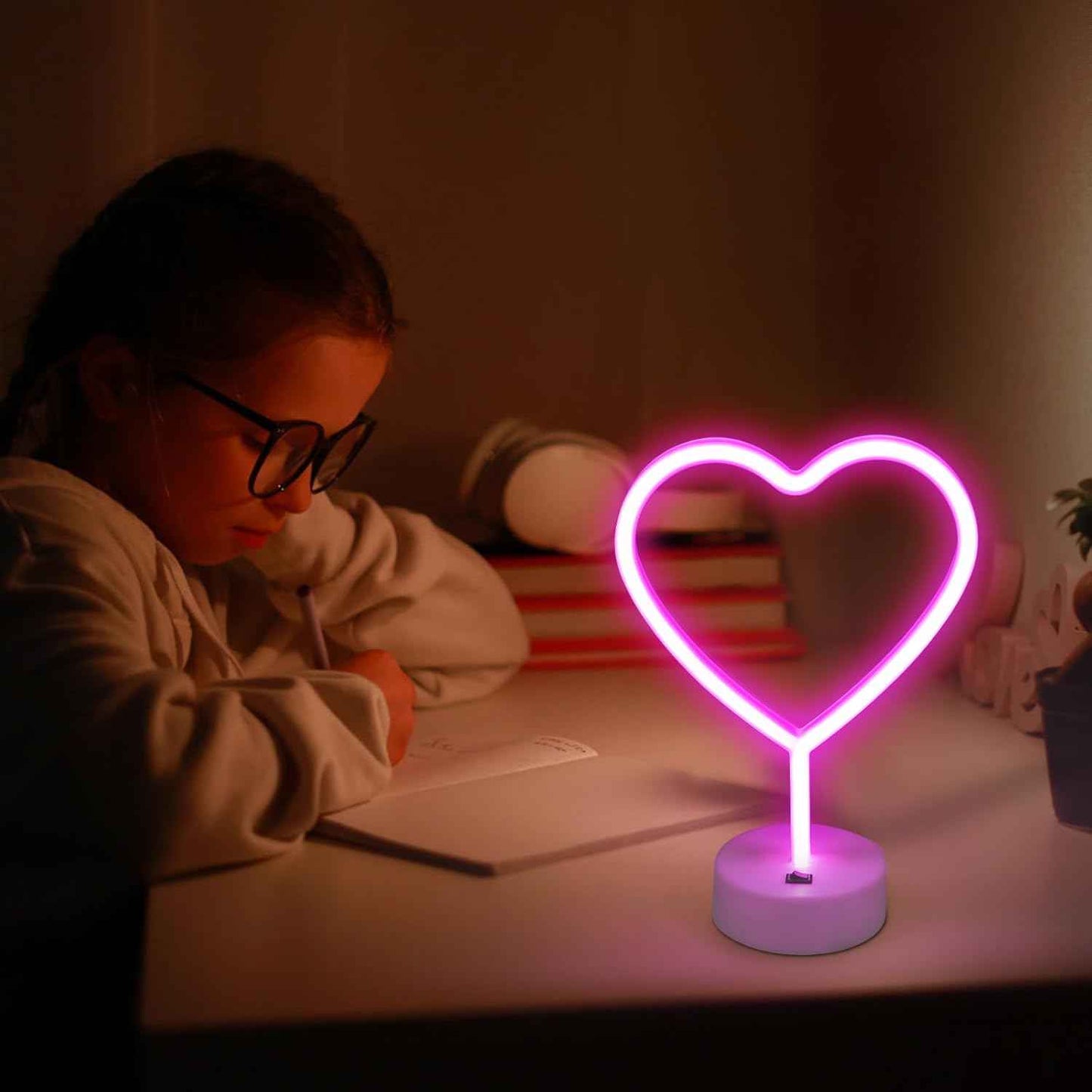 BRIGHTDECK 2 Pack Heart Neon Signs, LED Neon Sign Battery Operated or USB Powered Valentine's Day Decorations, Neon Lights Heart Decor for Valentine's Day Gifts, Wedding, Party, Pink Room Decor