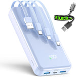 Portable Charger,50000mAh Power Bank Built-in Cable, 22.5W PD USB C In & Out Fast Charging, External Battery Pack with 6 Output & 2 Input, Travel Phone Charger for iPhone 17/16/15/14/13/12(Black)