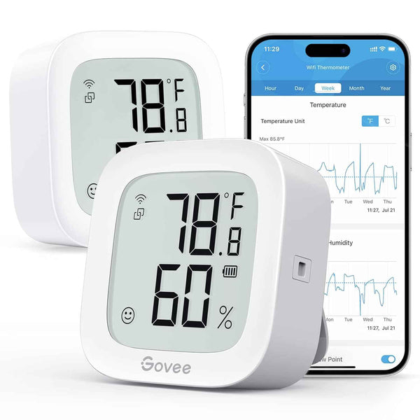 Govee WiFi Thermometer Hygrometer H5103, Indoor Bluetooth Temperature Humidity Sensor with Electronic Ink Display, App Notification Alert, Free Data Storage Export, Digital Remote Monitor for Bedroom