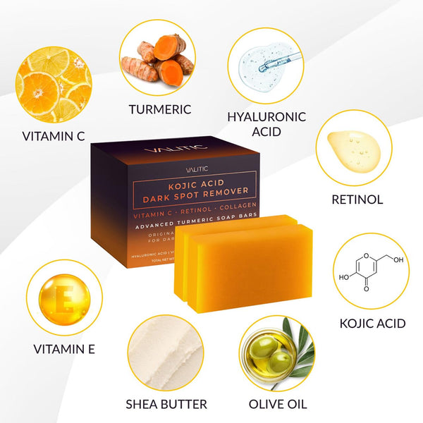 valitic kojic acid dark spot remover soap bars with vitamin c and turmeric for skin care (2 pack)