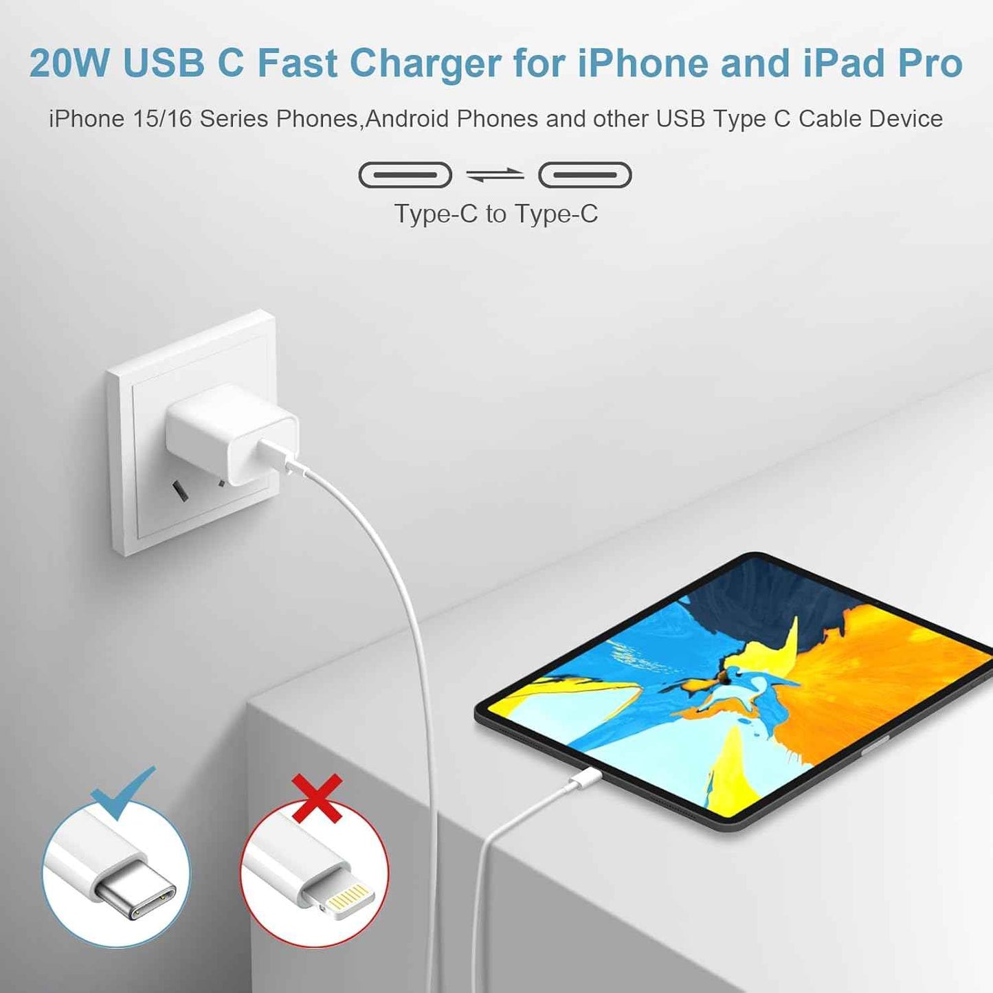 iPhone 17 16 15 Charger Fast Charging Type C Chargers USB C Charger Block iPhone 17 16 15 Air Pro Max Chargers with 6FT Cable for iPhone 17/17 Plus/17 Pro Max/16/16 Plus/16 Pro Max/15 Pro Max/iPad Pro