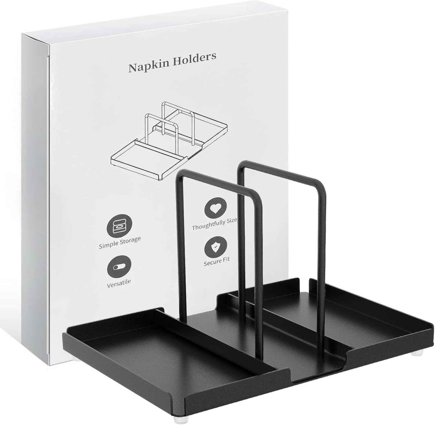 Napkin Holder for Table, Metal Napkin Holder with Salt and Pepper Shakers Caddy, Standing Paper Napkin Storage for Kitchen Dining Table Decor, Black