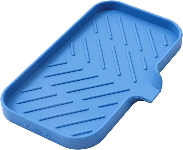 Silicone Bathroom Soap Dishes with Drain Spout-Bathroom and Kitchen Sink Organizer,Sponge Holder,Dish Soap Tray,Perfect for Dispenser,Scrubber,Bottle,Cup on Sink or Counter-Black 4.9"×3.2"