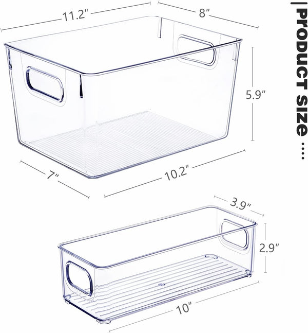 Set of 8 Clear Plastic Storage Bins for Pantry Organization and Kitchen Storage