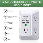 Qinlianf Wall Charger 5 Outlet Extender with 4 USB Charging Ports 3-Sided Power Strip Multi Plug Adapter 3U1C