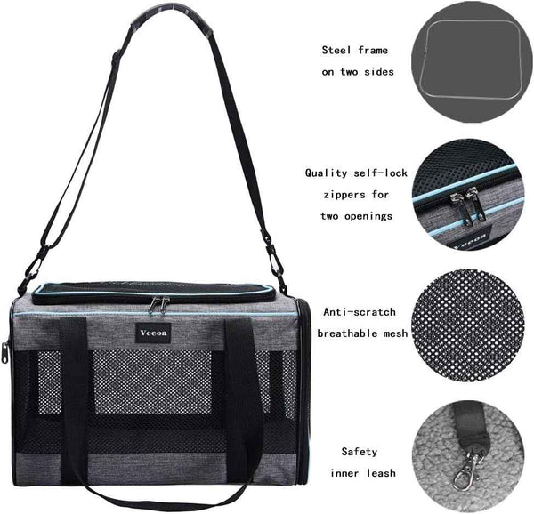 Vceoa Soft-Sided Cat Bag, 17.5x11x11 Inches, for Pets Up to 16 Lbs