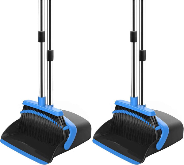 NACENA Broom and Dustpan Set, 52-in Long Adjustable Handle Broom Dustpan Combo with Dustpan Teeth to Automatically Clean Hair Suitable for Home Kitchen Office Hall Floor（Black&Red）