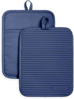 KITCHENAID Ribbed Soft Silicone Pot Holder 2-Pack Set, Matte Black, 7"x9"