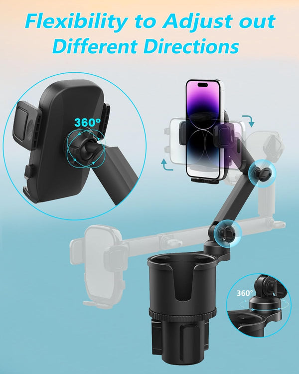 Cup Phone Holders for Your Car, [360°Adjustable] Car Cup Holder Phone Cradle for 2.5-4" Cup Holders-Compatible with iPhone 15/14 Pro, Phone Holder Mount for Truck/SUV| Anti-Slip & No Shake Design