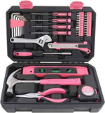 Apollo Tools Original 39 Piece General Household Tool Set in Toolbox Storage Case with Essential Hand Tools for Everyday Home Repairs, DIY and Crafts - Pink Ribbon - Pink - DT9706P