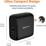 Amazon Basics 65W One-Port GaN USB-C Wall Charger with Power Delivery PD 3.0, Foldable Plug, Portable, Fast Charging for Laptops, Tablets & Phones, Black