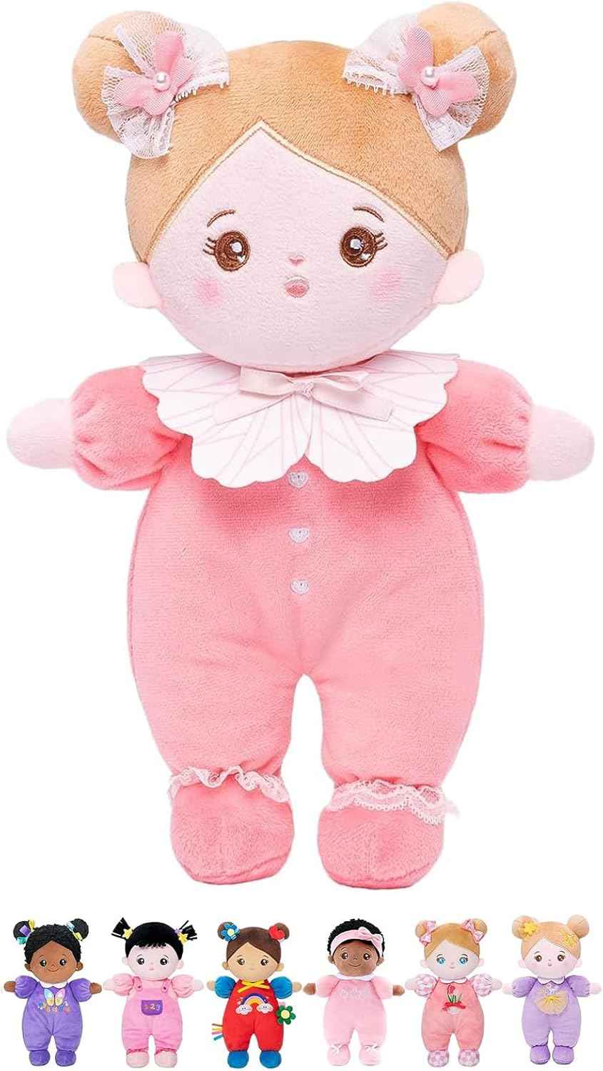 OUOZZZ Soft Baby Doll for 1+ Year Old Girl Gifts - Toys for 1+ Year Old Girl Birthday Christmas Plush Gifts for Toddler Adorable First Doll Tulip Pink 10"