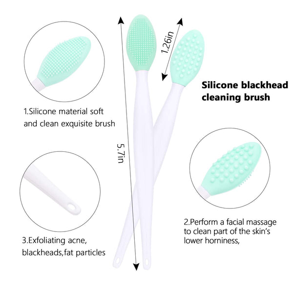 Silicone face scrubber set with 6 exfoliating brushes and lip mask tools, gentle on all skin types, blackhead removal