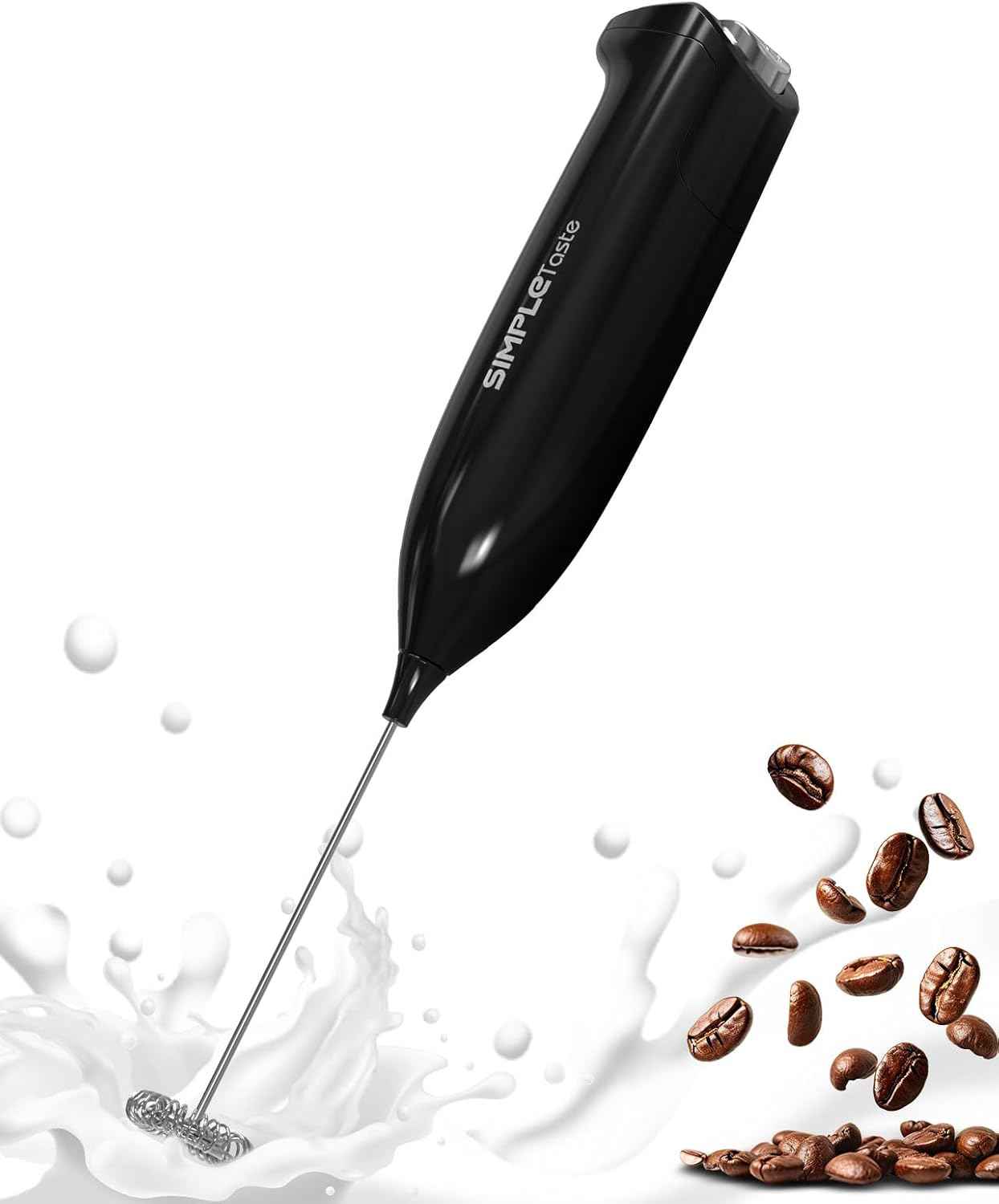 SIMPLETaste Milk Frother Handheld Battery Operated Electric Foam Maker, Drink Mixer with Stainless Steel Whisk and Stand for Cappuccino, Bulletproof Coffee, Latte