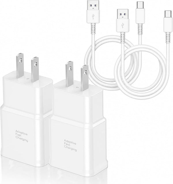 2 Pack USB C Android Phone Wall Charger Block & 6ft Charge Cable Cord