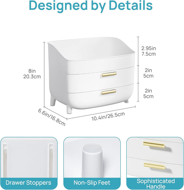 3-Tier Skincare Makeup Organizer with Drawers for Vanity and Bathroom Countertop