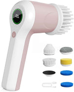 Electric Spin Scrubber, Cordless Shower Scrubber with Battery Level Display, 2 Speeds Electric Scrubber for Cleaning with 6 Replaceable Heads, Cleaning Brush for Bathroom/Sink/Window