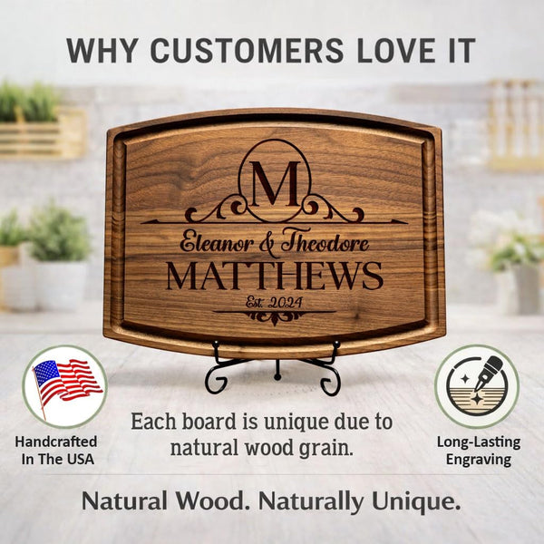 Personalized cutting board made from solid wood with deep laser engraving