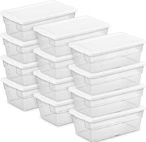Sterilite 12-Pack 6 Quart Storage Boxes with Clear Plastic Bins and Snap-On Lids