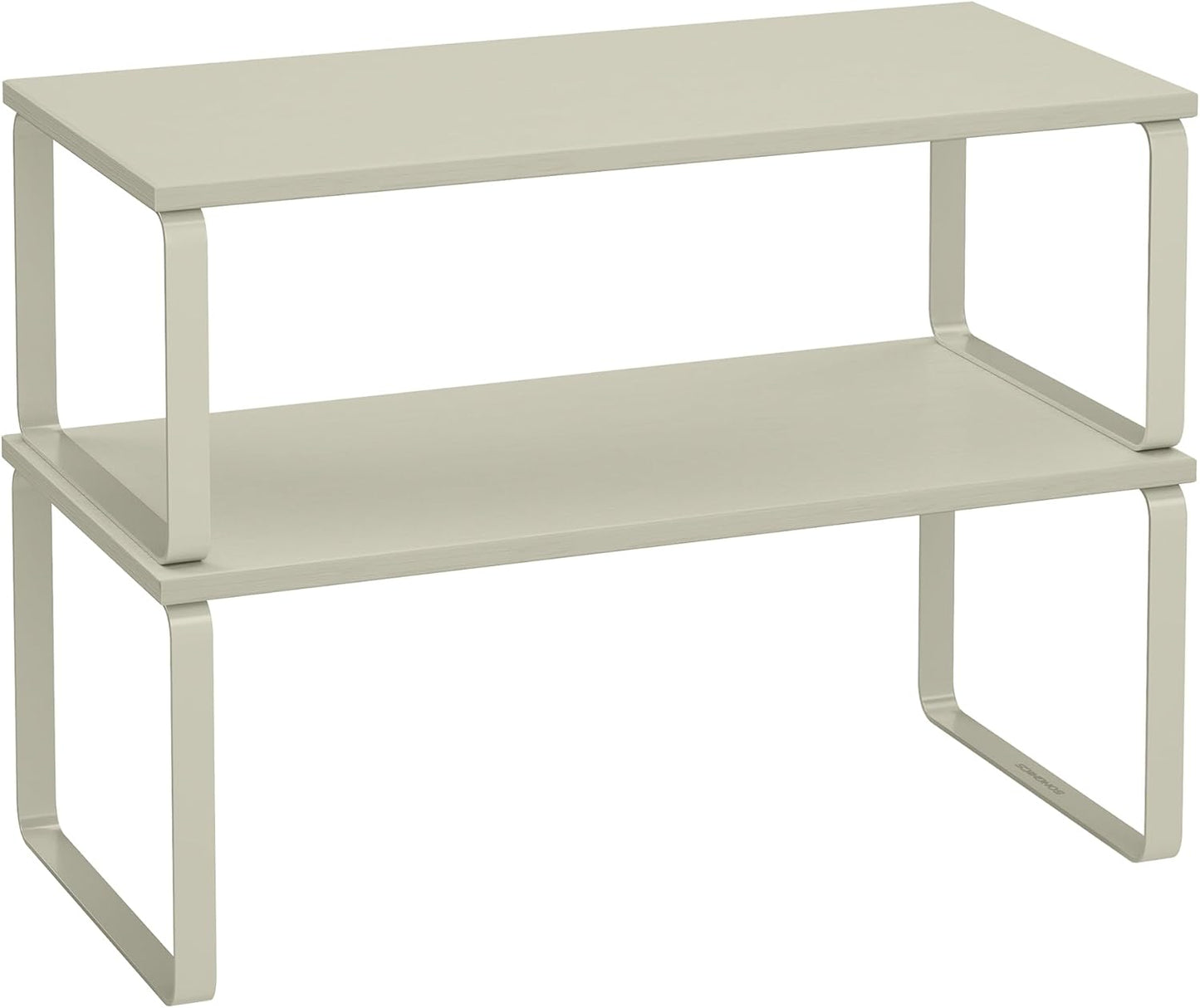 SONGMICS Cabinet Organizer Shelf, Set of 2 Kitchen Counter Shelves, Kitchen Storage, Spice Rack, Stackable, Expandable, Metal and Engineered Wood, Ink Black and Natural Beige UKCS02NB