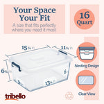 Tribello Clear Stackable Plastic Storage Containers with Lids, 16 Qt, 2 Pack