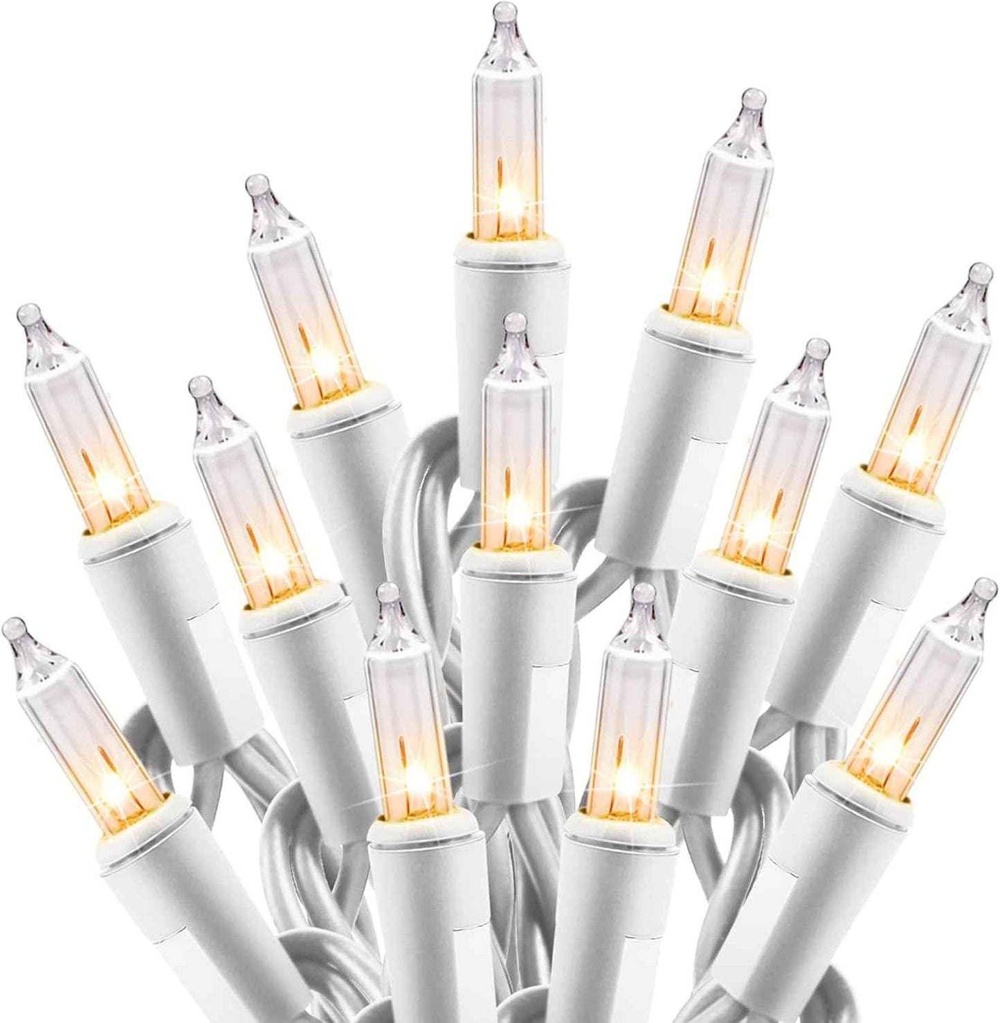 Clear Christmas String Lights, 100 Count Mini Incandescent Bulbs, 25FT Green Wire Indoor Holiday Lights