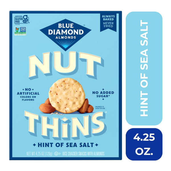 Blue Diamond Almonds Nut Thins Gluten Free Cracker Crisps, Hint of Sea Salt, 4.25 Oz Boxes (Pack of 6)