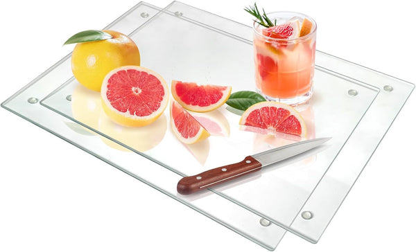 Tempered Glass Cutting Boards for Kitchen Counter, Clear, Non-Slip, Heat-Resistant, Easy to Clean, 2PCS