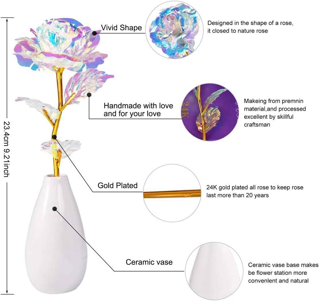 Tmacker Valentines Galentines Day Gifts for Her Mom Wife Girlfriend Artificial Rose Flowers with Vase Mothers Day Birthday Gifts for Women Grandma Sister Anniversary Thanksgiving Wedding Christmas