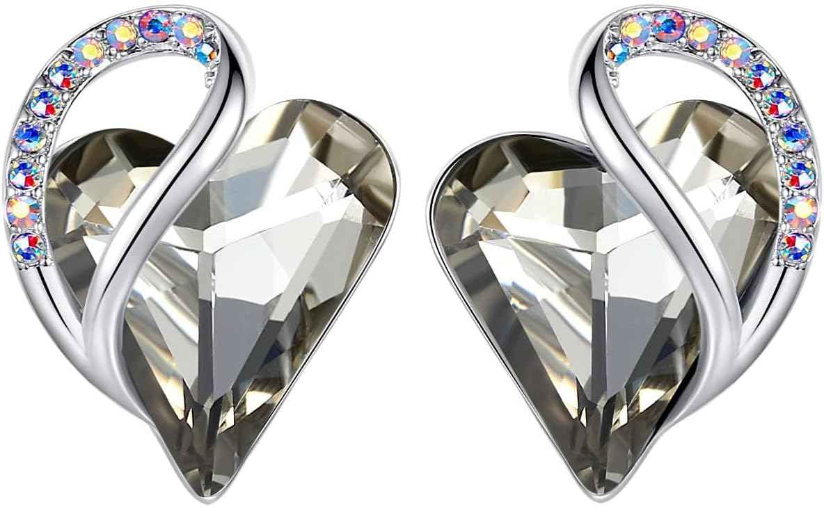 Leafael Infinity love Heart Birthstone Stud Earrings for Women, Valentine's Day Gifts for Mom, Wife, and Her, Silver Plated Birthday Jewelry